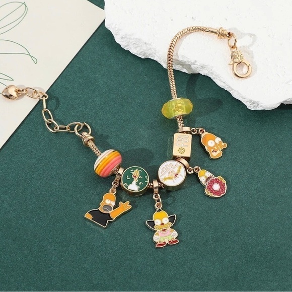 Gold Plated The Simpsons Character Homer Charm Bracelet - Picture 5 of 6